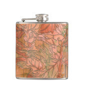 Moderne Oranje Floral Print op gestripte achtergro Heupfles (Voorkant)