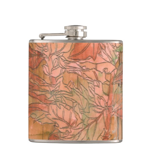Moderne Oranje Floral Print op gestripte achtergro Heupfles (Voorkant)