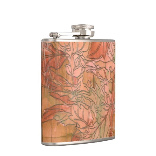 Moderne Oranje Floral Print op gestripte achtergro Heupfles (Rechts)