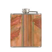 Moderne Oranje Floral Print op gestripte achtergro Heupfles (Achterkant)