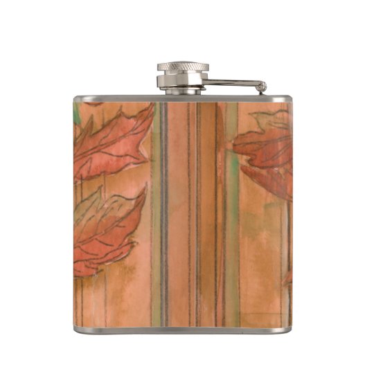 Moderne Oranje Floral Print op gestripte achtergro Heupfles (Achterkant)