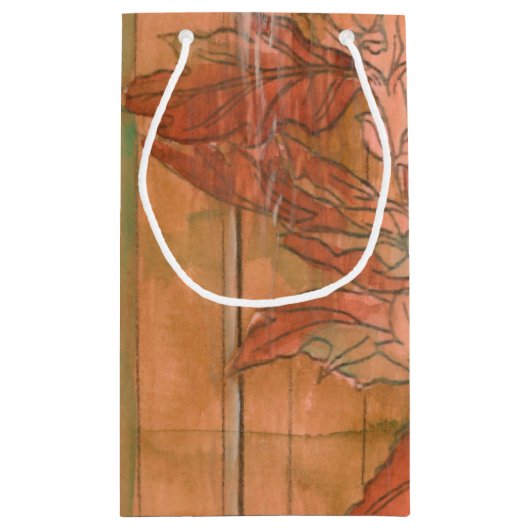 Moderne Oranje Floral Print op gestripte achtergro Klein Cadeauzakje (Achterkant)