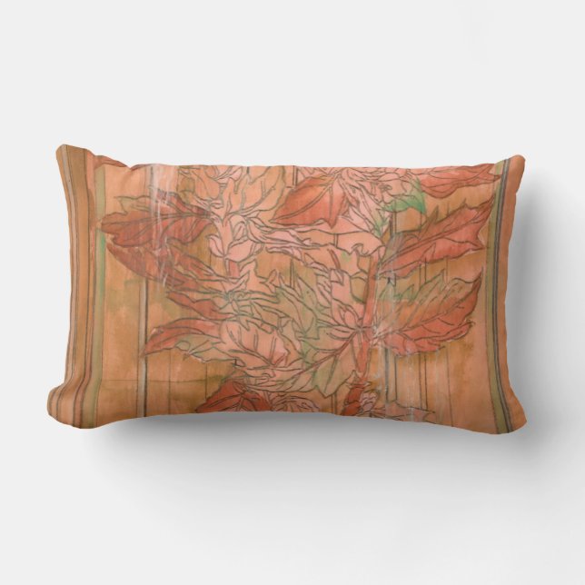 Moderne Oranje Floral Print op gestripte achtergro Kussen (Voorkant)