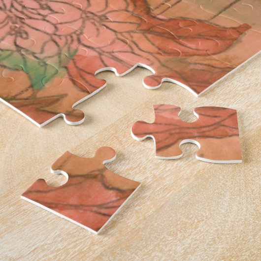 Moderne Oranje Floral Print op gestripte achtergro Legpuzzel (Zijkant)