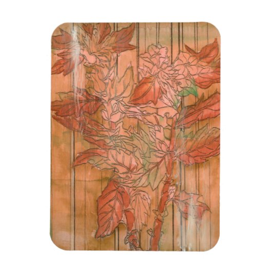 Moderne Oranje Floral Print op gestripte achtergro Magneet (Verticaal)