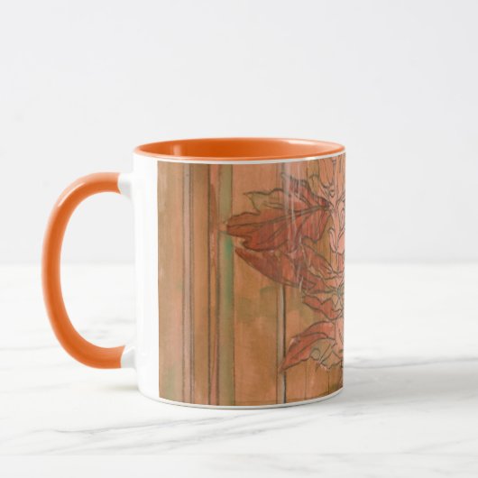 Moderne Oranje Floral Print op gestripte achtergro Mok (Links)
