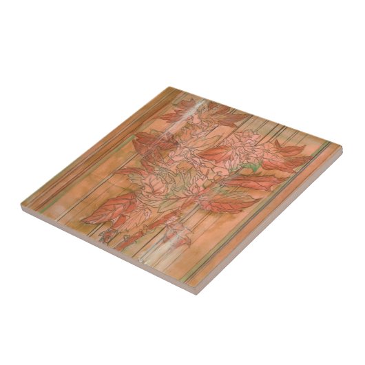 Moderne Oranje Floral Print op gestripte achtergro Tegeltje (Zijkant)