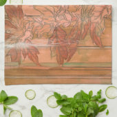 Moderne Oranje Floral Print op gestripte achtergro Theedoek (Gevouwen)