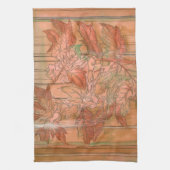 Moderne Oranje Floral Print op gestripte achtergro Theedoek (Verticaal)
