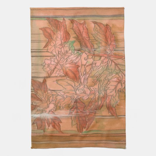 Moderne Oranje Floral Print op gestripte achtergro Theedoek (Verticaal)