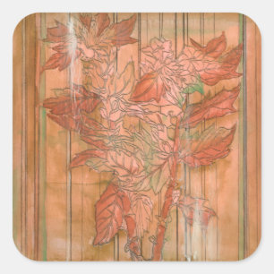 Moderne Oranje Floral Print op gestripte achtergro Vierkante Sticker