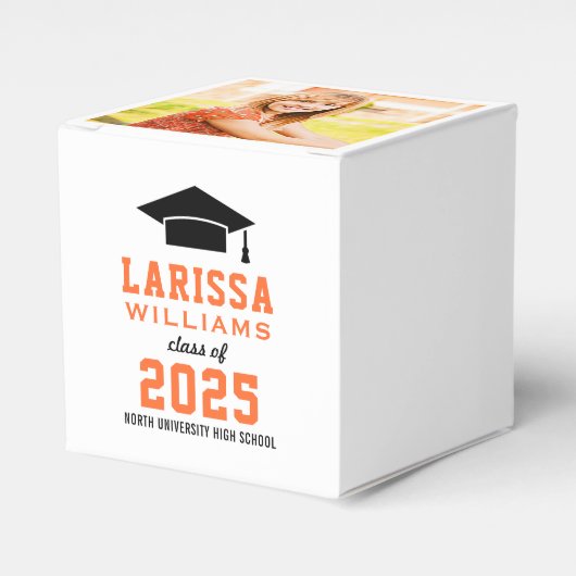 Moderne Oranje Foto Aangepaste GraduPartij Bedankdoosjes (Voorkant Zijde)