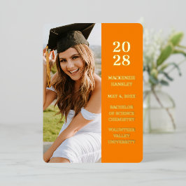 Moderne oranje foto afstudeeraankondiging folie uitnodiging