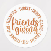 Moderne Oranje Friendsgiving Circle Labels (Design 2)