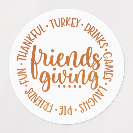 Moderne Oranje Friendsgiving Circle Labels (Design 2)
