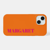 Moderne oranje fuchsia monogram naam telefoonhoesj iPhone 15 case (Achterkant horizontaal)