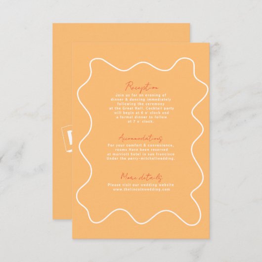 Moderne oranje Fun Retro Bruiloft Behuizing kaart (Voorkant / Achterkant)