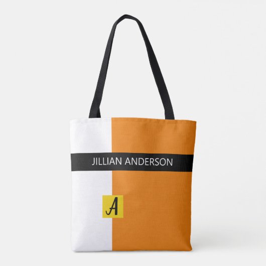 Moderne Oranje, geblokkeerde kleurenmonogrammen Tote Bag (Achterkant)