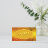 Moderne Oranje gele marmer Glitter Stars Monogram Visitekaartje (Staand voorkant)