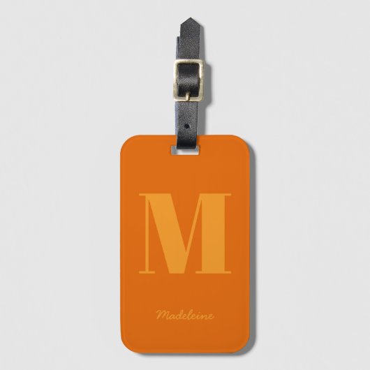 Moderne Oranje Gele Minimale Naam Monogram Initiaa Bagagelabel (Voorkant (verticaal))