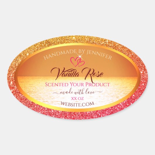 Moderne Oranje gele oceaan product labels glitter (Voorkant)