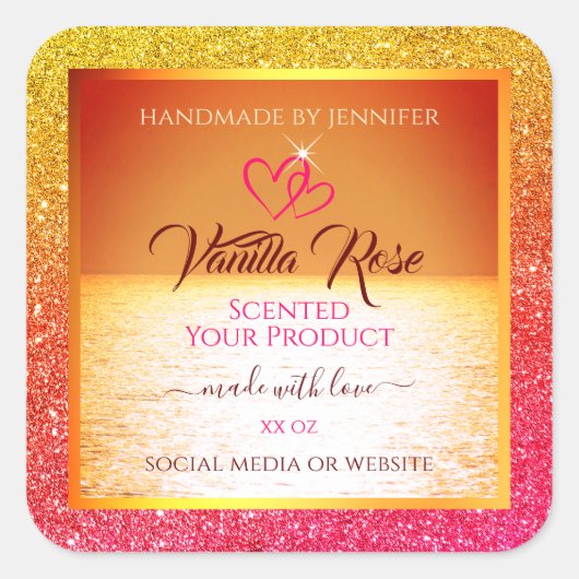 Moderne Oranje gele oceaan product labels glitter (Voorkant)