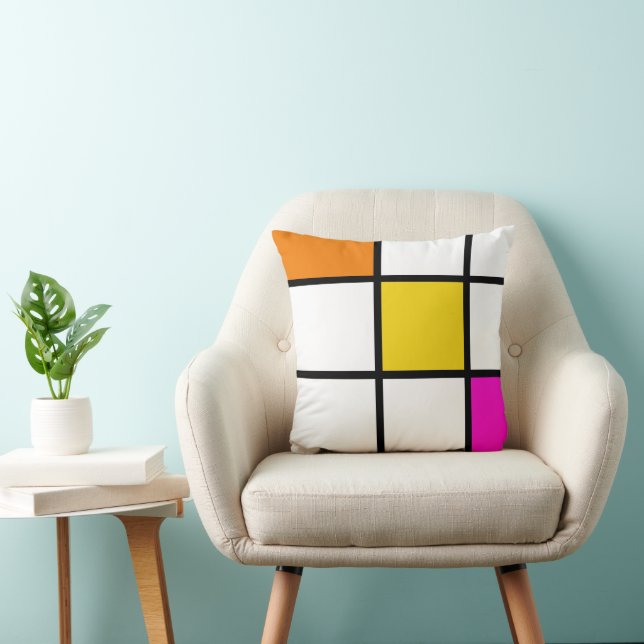 Moderne Oranje Gele Roze Mondrian Stijl Kussen (Stoel)