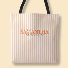 Moderne oranje gestreepte script bruidsmeisjesjurk tote bag