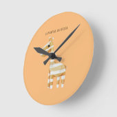 Moderne Oranje Giraffe met naam Ronde Klok (Hoek)
