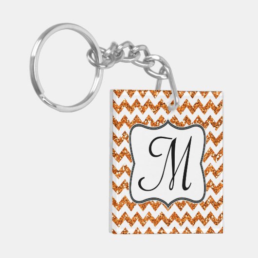 Moderne Oranje Glitter Chevron Zig Zag Sleutelhang Sleutelhanger (Voorkant Links)
