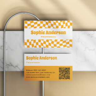 Moderne Oranje Golf Checkerboard QR Code Visitekaartje