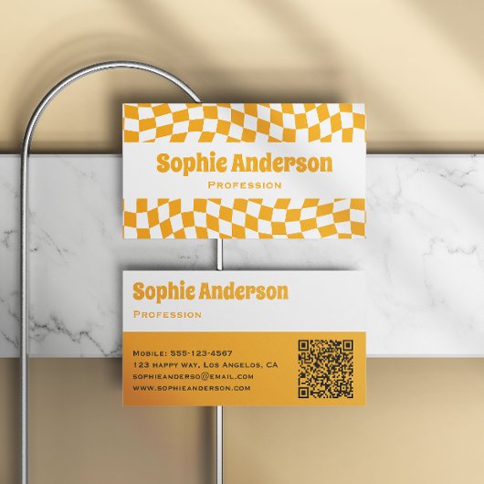 Moderne Oranje Golf Checkerboard QR Code Visitekaartje