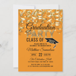 Moderne ORANJE Gouden Glitter AFSTUDEERPARTY Kaart