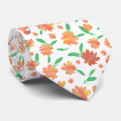 Moderne oranje groene aquarel bloemen stropdas (Opgerold)