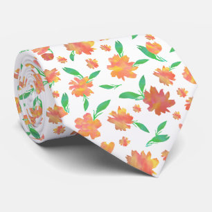 Moderne oranje groene aquarel bloemen stropdas