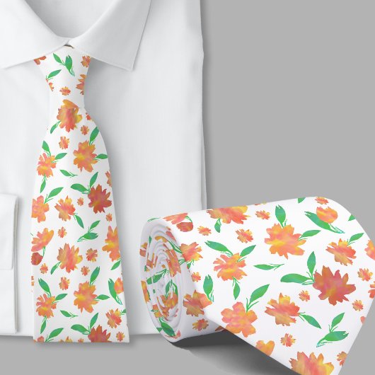 Moderne oranje groene aquarel bloemen stropdas
