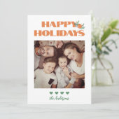 Moderne Oranje groene kerstfoto Feestdagenkaart (Staand voorkant)