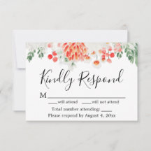 Moderne Oranje Groene Wildflowers Floral RSVP-kaar