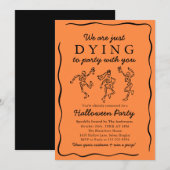 Moderne Oranje handgetekende skeletten Halloween P Kaart (Voorkant / Achterkant)