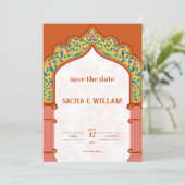 Moderne Oranje huwelijksuitnodiging Kaart (Staand voorkant)