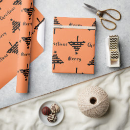 Moderne Oranje kerstboomfeestdag Cadeaupapier