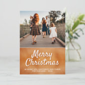 Moderne Oranje kerstfoto van metaal Feestdagenkaart (Staand voorkant)