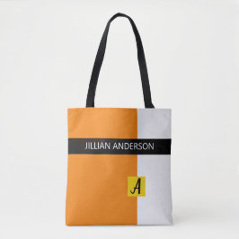 Moderne oranje kleur geblokkeerd met monogram tote bag