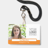 Moderne oranje kleurblok professionele foto naamka badge (Voorzijde met lanyard)