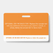 Moderne oranje kleurblok professionele foto naamka badge (Achterkant)