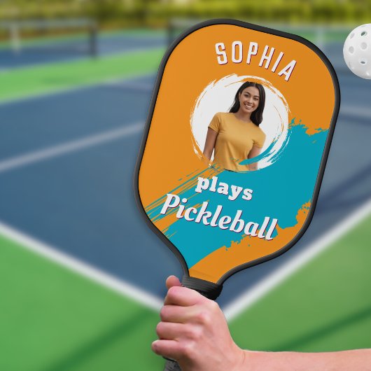 Moderne oranje lichtgekleurde aangepaste foto gepe pickleball paddle