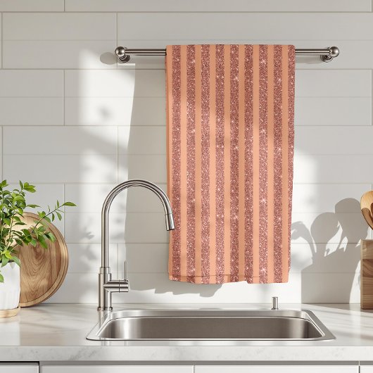 Moderne Oranje Mango Glitters Verticale Strepen Theedoek