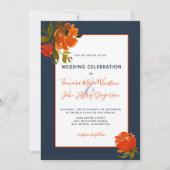 Moderne Oranje marine Floral Wedding/Event Kaart (Voorkant)