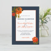 Moderne Oranje marine Floral Wedding/Event Kaart (Staand voorkant)