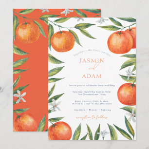 Moderne Oranje Mediterraan Citrus Bruiloft Kaart